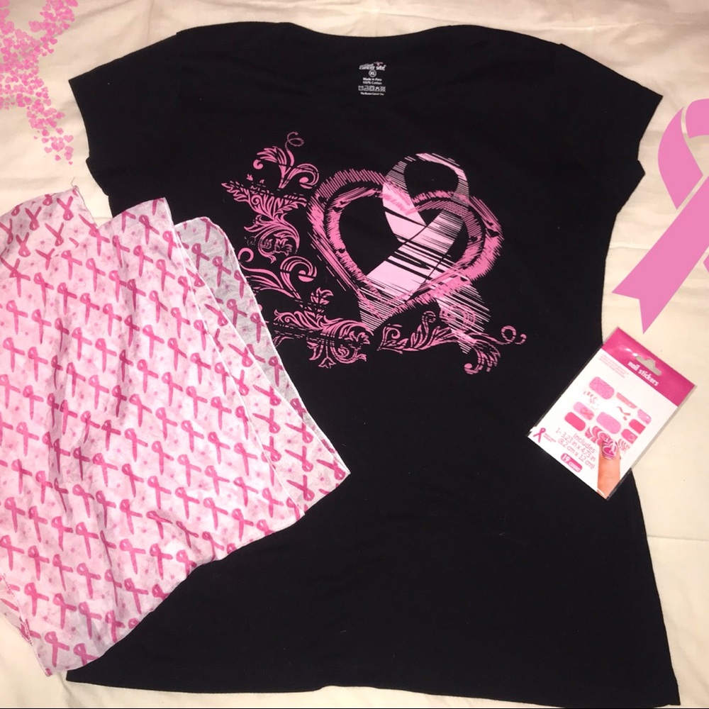 Breast Cancer Ribbon shirt, scarf, and nails